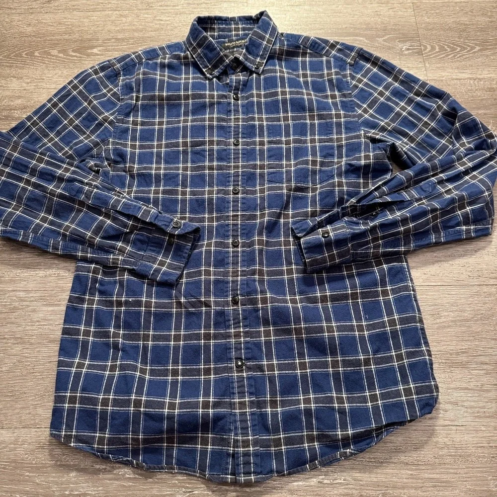 Banana Republic Shirt Mens Medium‎ Blue Plaid Luxe Flannel Button Up Long Sleeve